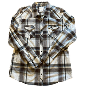 BKE Men’s XXL Slim Fit Stretch Black and White Plaid Long Sleeve Shirt